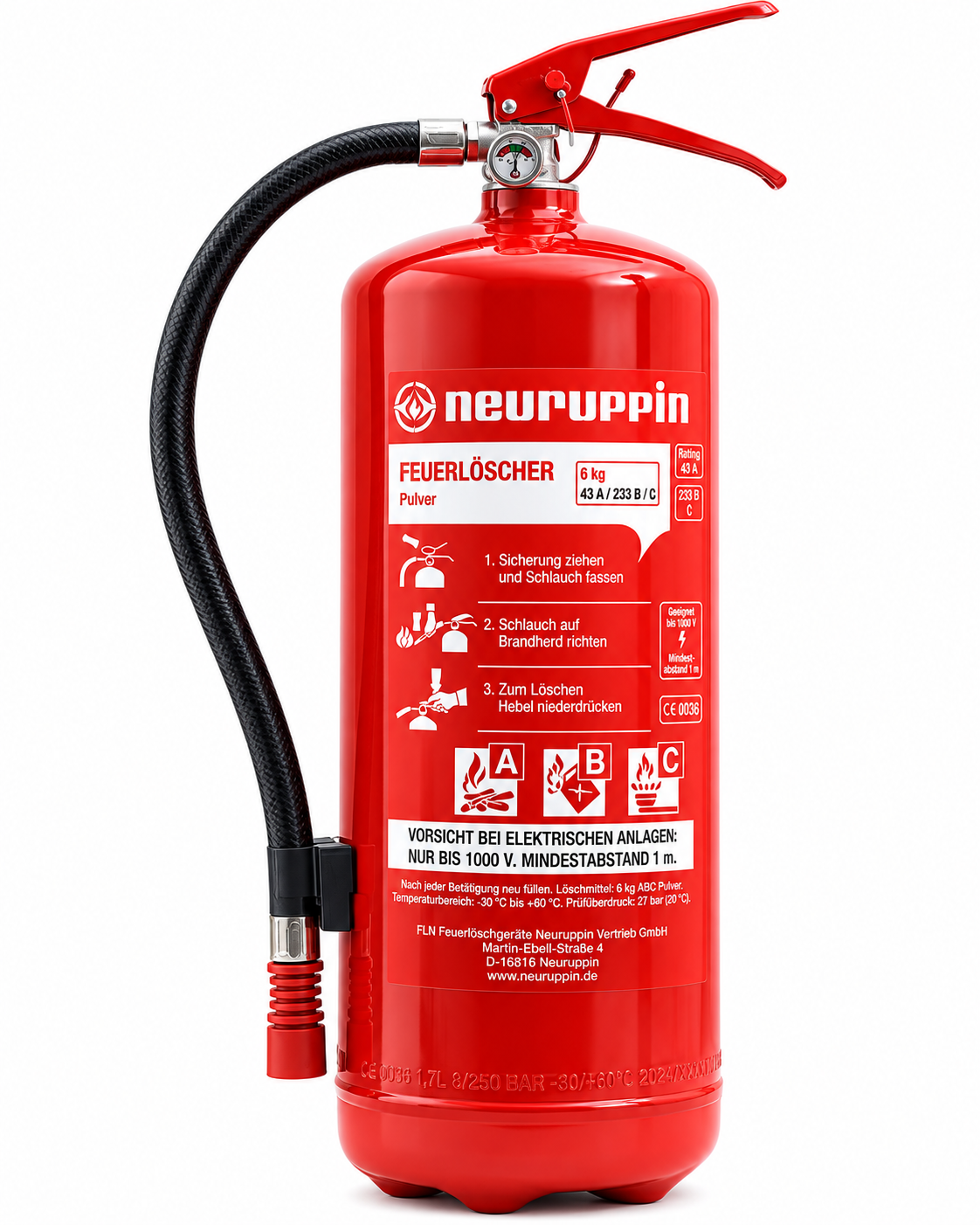 Feuerlöscher Neuruppin Baseline 06 PS – 6 kg ABC-Pulverlöscher | 43A | 233B | C | frostsicher