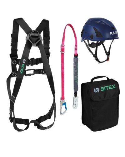 Eco Sicherheitsset für Hebebühne Plus – Auffanggurt SX 20 + Verbindungsmittel 1,8 m mit Bandfalldämpfer + KASK SUPERPLASMA AQ CE + Geräterucksack, EN 397, EN 12492, EN 361